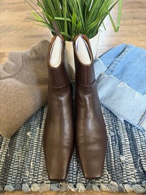 Madewell The Lexie Brown Leather Square Toe Ankle Boots 7.5